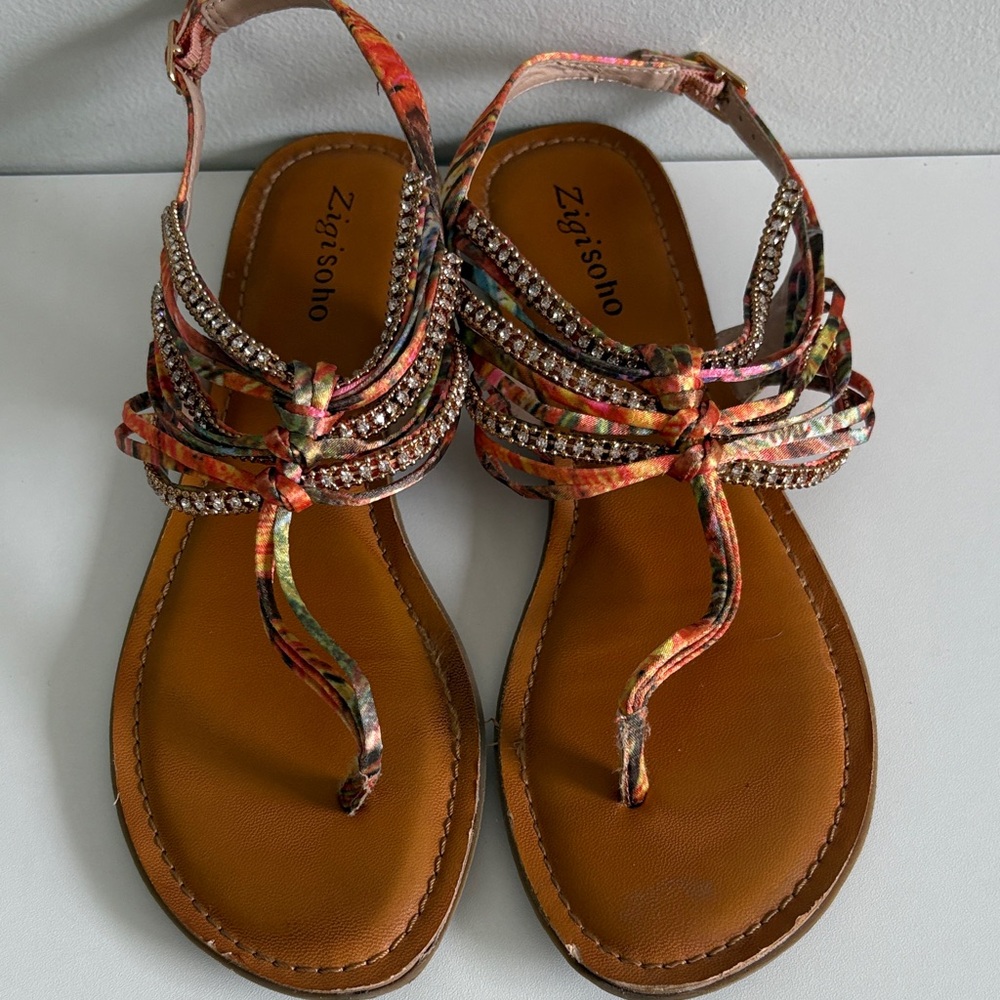 Zigi Soho 9.5 Beaded Rhinestone Boho Strappy Sandals